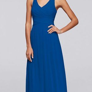David's Bridal, Horizon Blue Mesh with Fitted Bodice Long Dress